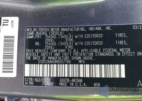 2021 Toyota Highlander Limited из США, поврежденный, VIN 5TDYZRAH5MS057766